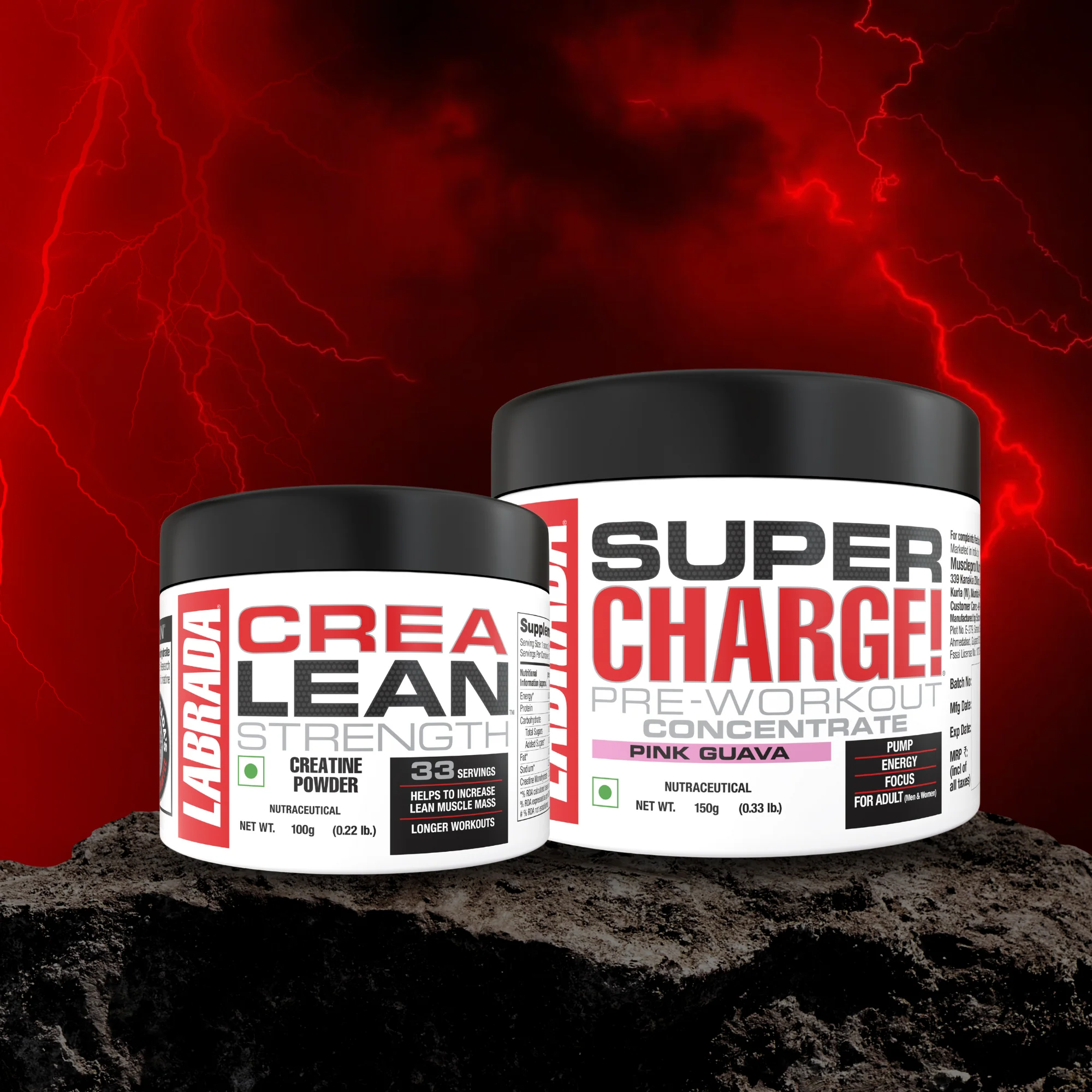 Labrada Crealean Strength Creatine Powder 100g with Labrada Super Charge Pre-Workout Concentrate 150g - Image 3