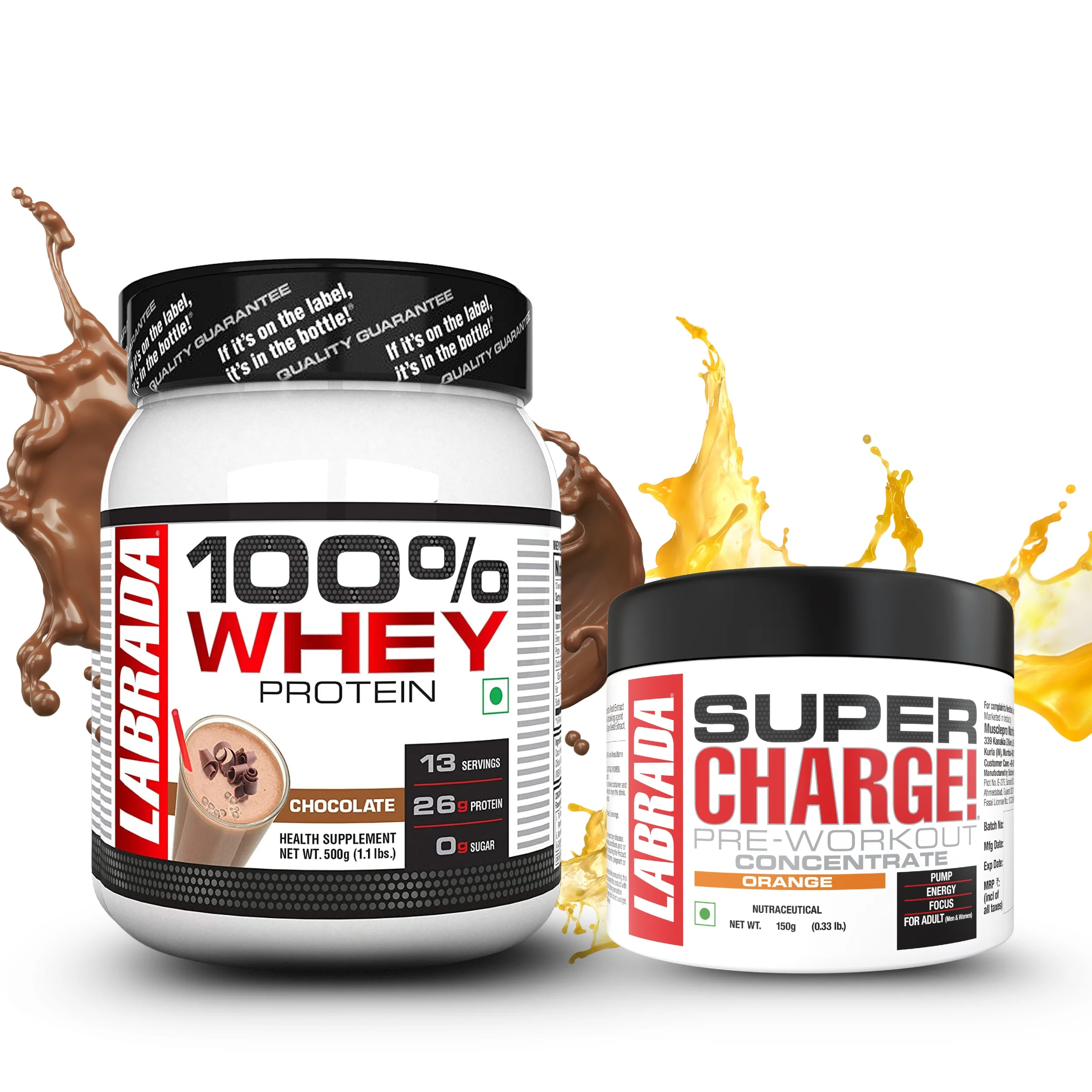 Labrada 100% Whey 1.1lbs Chocolate 500g With Super Charge Pre-Workout Concentrate 150g - Image 4