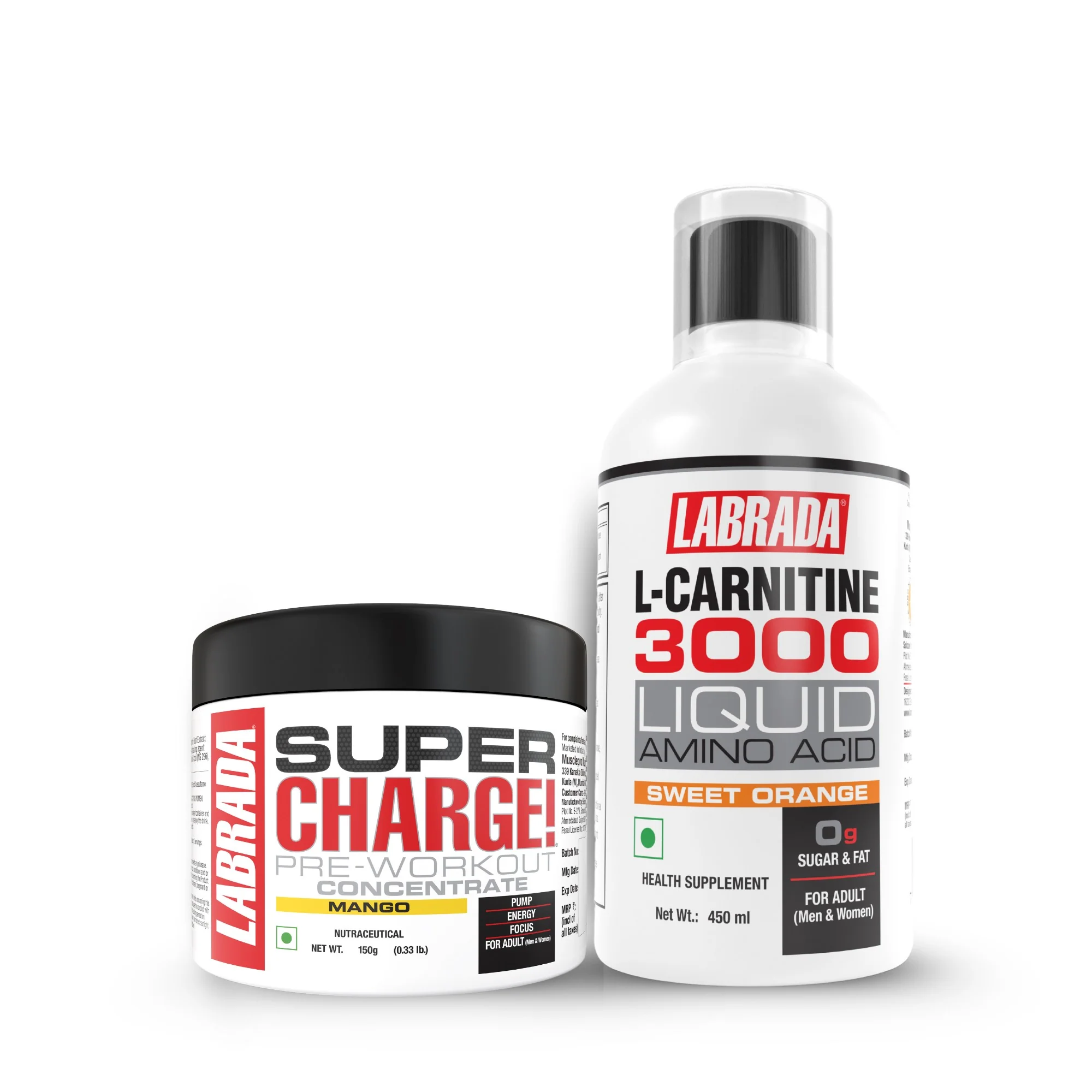 Labrada L-Carnitine 3000mg (Orange) 450ml with Super Charge Pre-Workout Concentrate 150g - Image 3