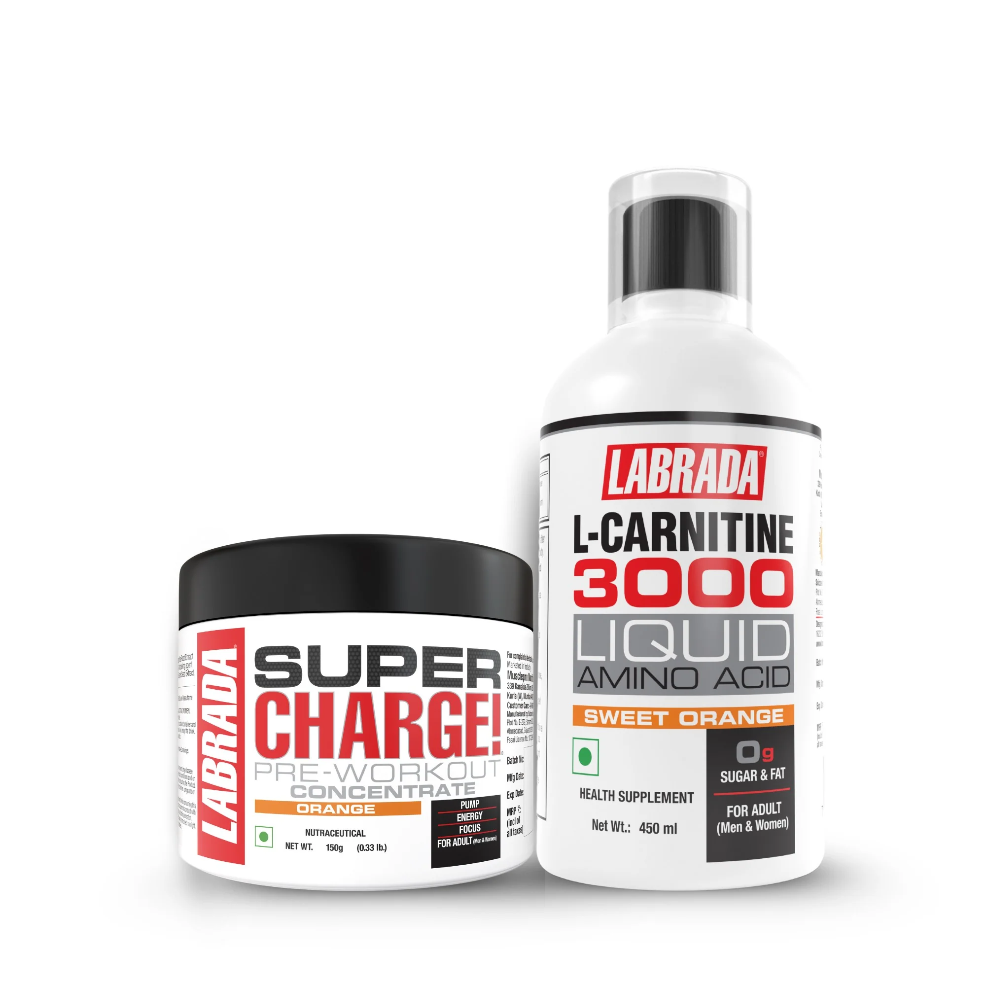 Labrada L-Carnitine 3000mg (Orange) 450ml with Super Charge Pre-Workout Concentrate 150g - Image 4