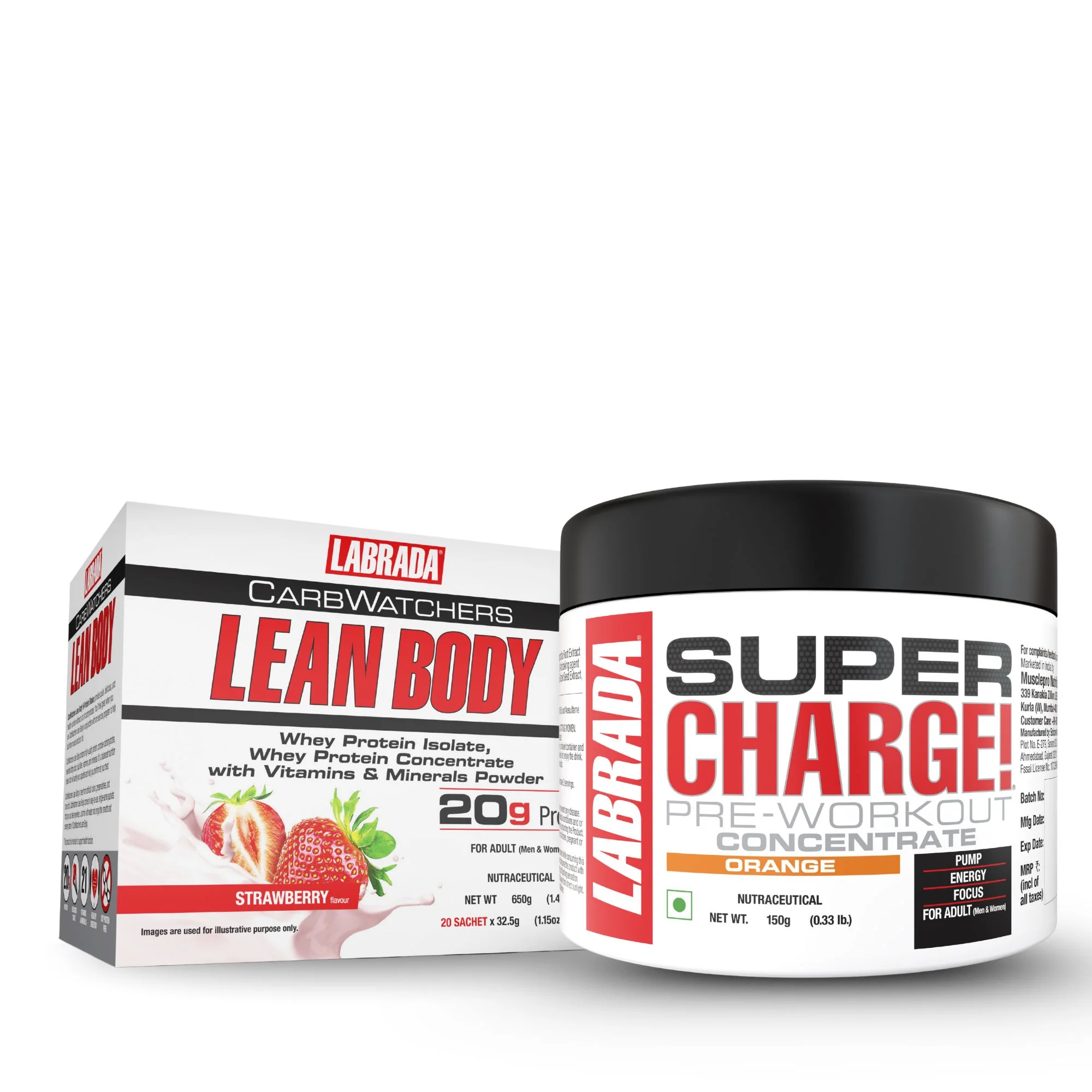 Labrada Leanbody Carbwatchers 20 Sachet Strawberry With Super Charge Pre-Workout Concentrate 150g - Image 3
