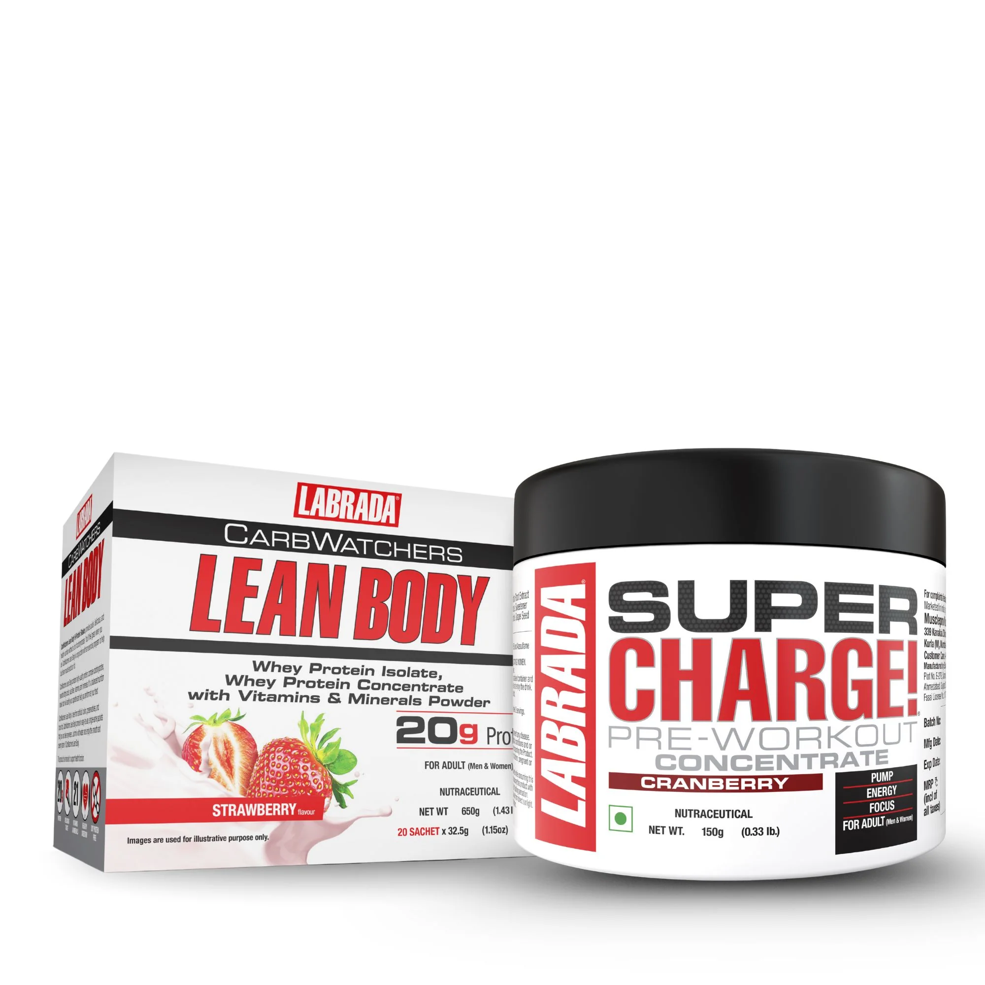 Labrada Leanbody Carbwatchers 20 Sachet Strawberry With Super Charge Pre-Workout Concentrate 150g - Image 5