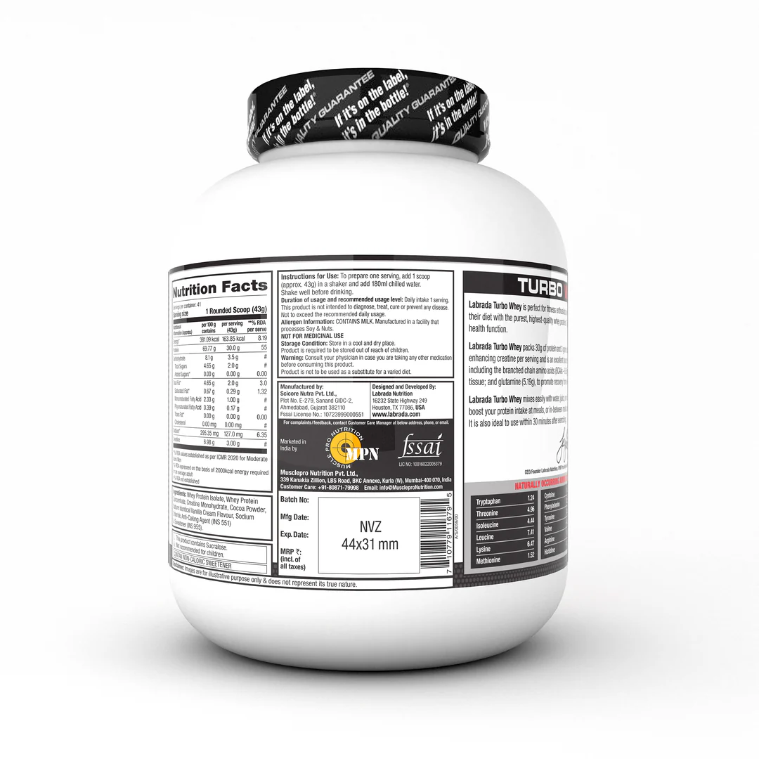 Labrada TURBO WHEY - Isolate, Concentrate, and Creatine 1.8 Kg - Image 3